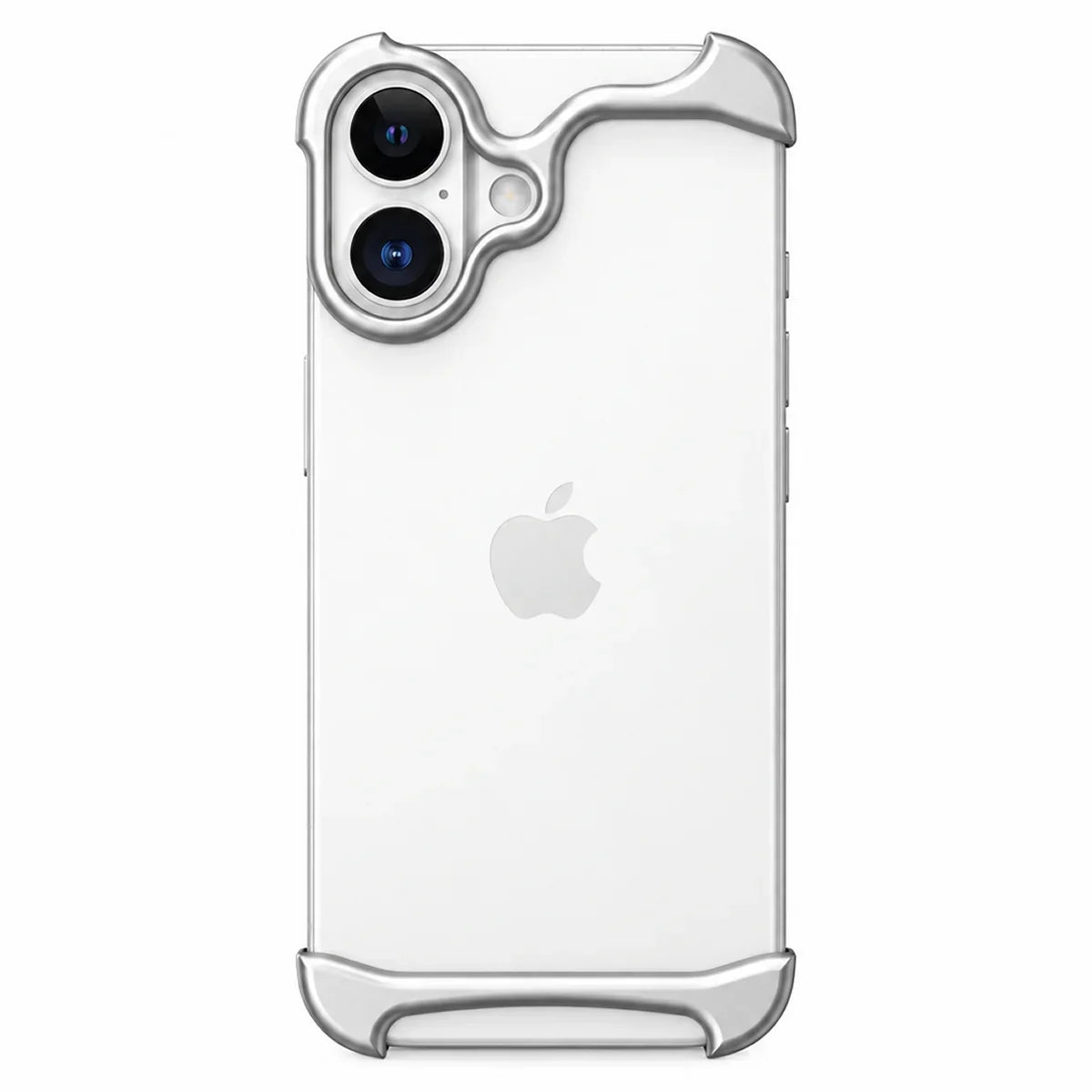 Silver two-piece metal phone bumper with exposed phone back on a white background #color_Titanium Silver