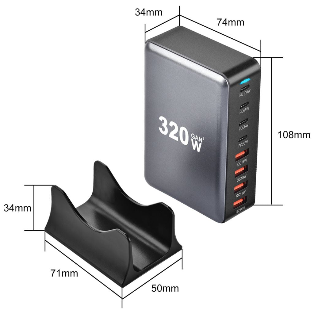 320W GaN 8-Port USB-C Charger