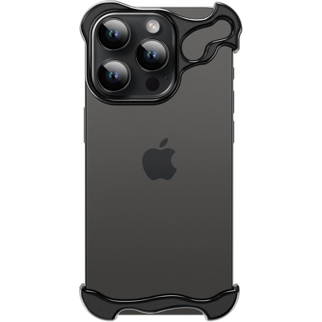 Black minimal phone case with a metal camera frame #color_Midnight Black