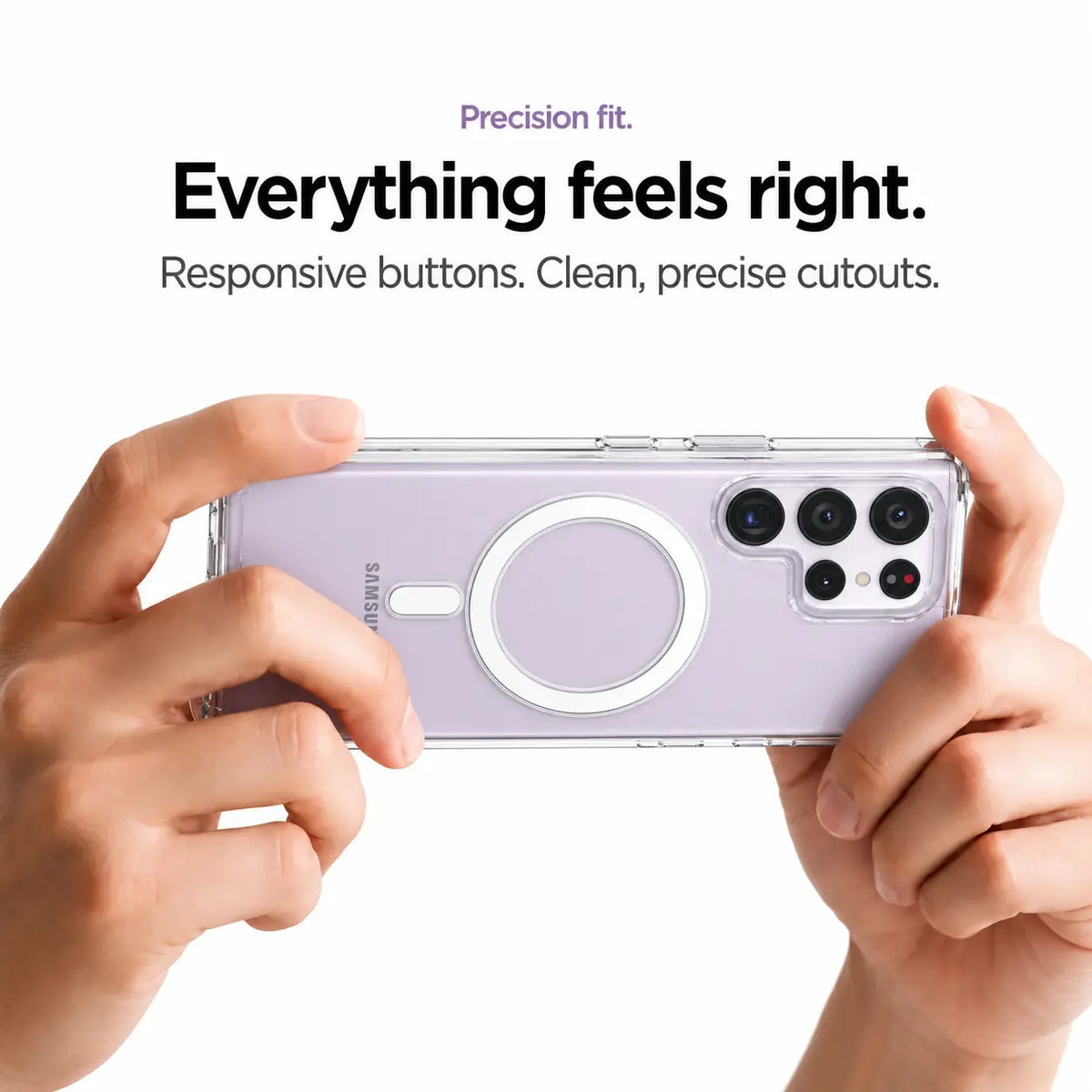 Clear magnetic phone case showing its fit and camera openings. #Samsung Model_Samsung S23 Ultra