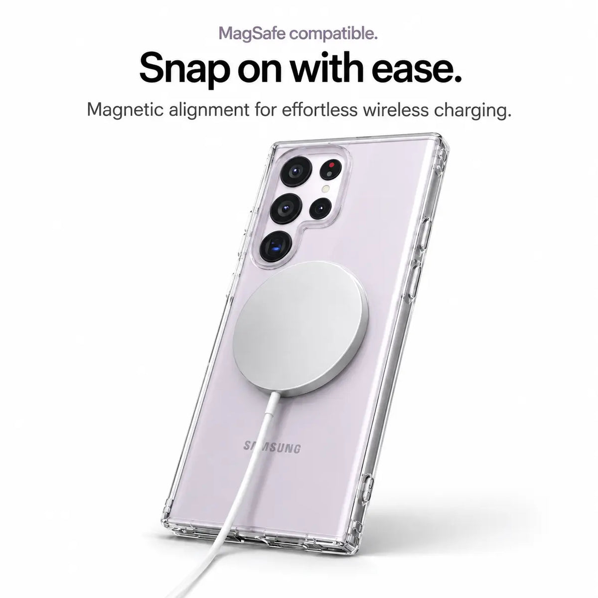 Clear magnetic phone case showing its fit and camera openings. #Samsung Model_Samsung S23 Ultra