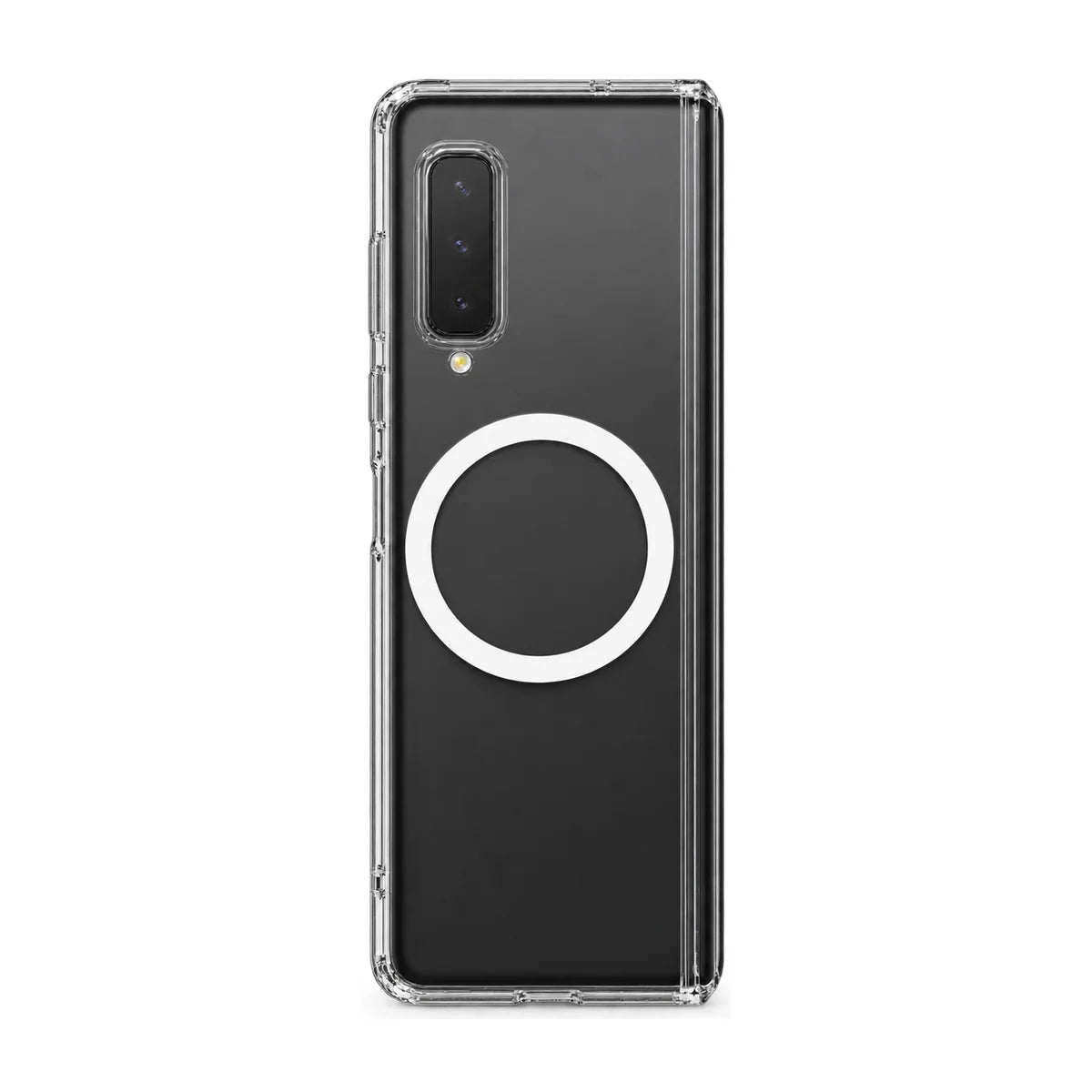Clear magnetic phone case fitted to a folding handset, showing its rear cameras. #Samsung Model_Samsung Z Fold