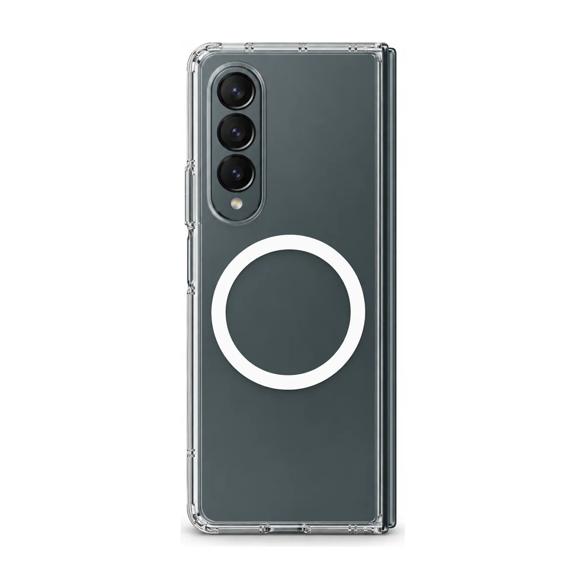 Clear magnetic phone case fitted to a folding handset, showing its rear cameras. #Samsung Model_Samsung Z Fold 4