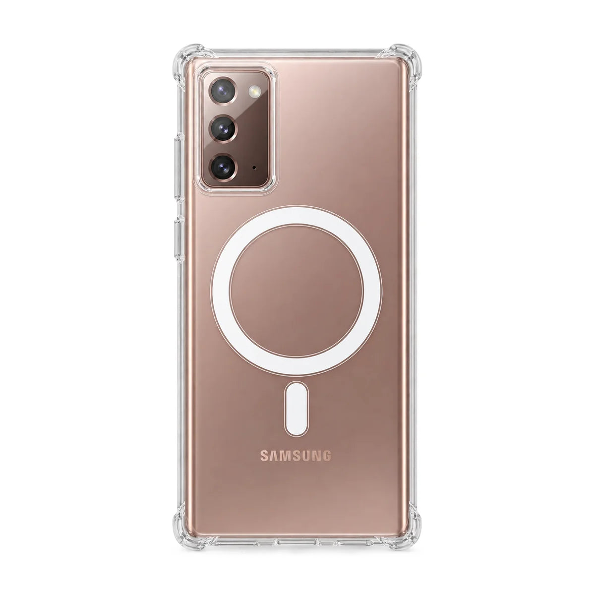 Clear magnetic phone case fitted to a handset, showing the rear cameras. #Samsung Model_Samsung Note 20