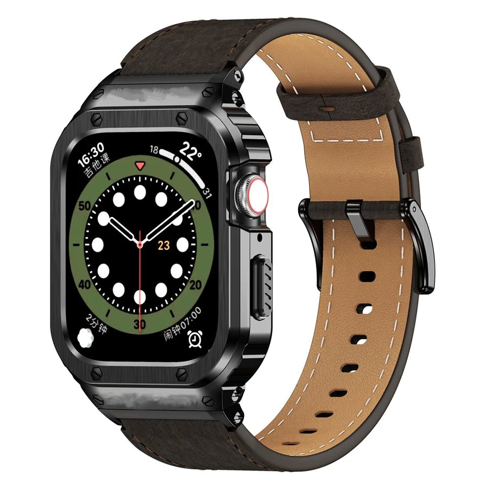 Premium Leather Band with Stainless Steel Case for Apple Watch