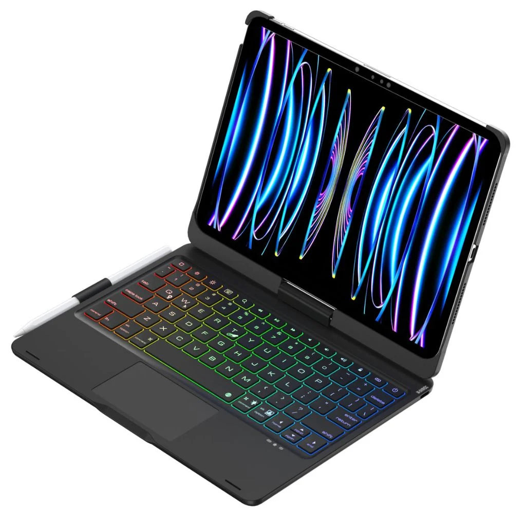 Midnight Black rotating tablet keyboard case with a model specific tablet #color_Midnight Black
