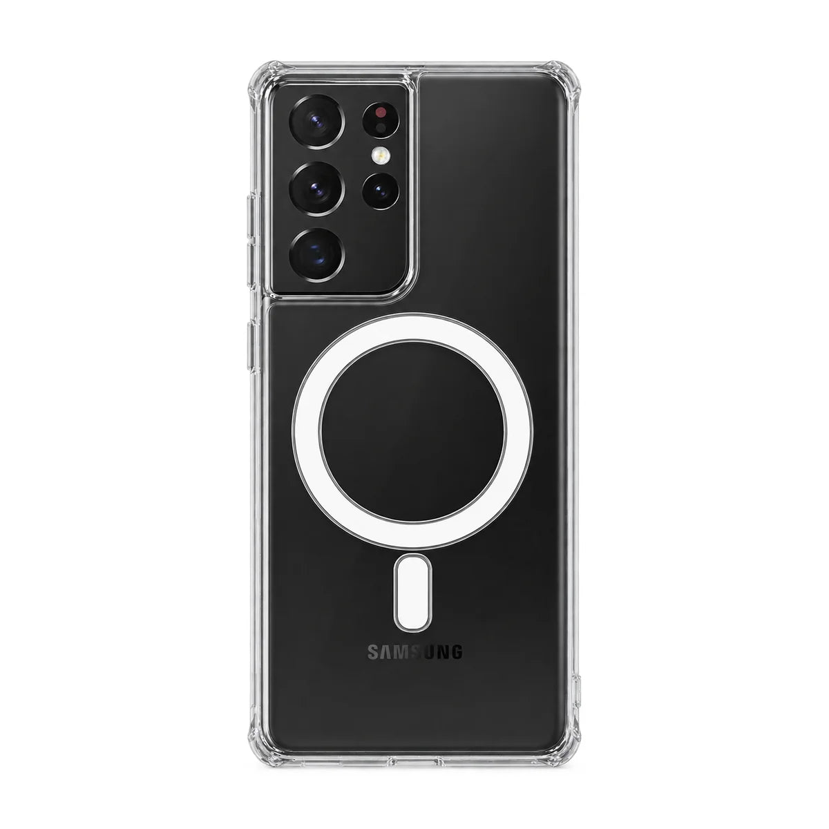 Clear magnetic phone case fitted to a handset, showing the rear cameras. #Samsung Model_Samsung S21 Ultra