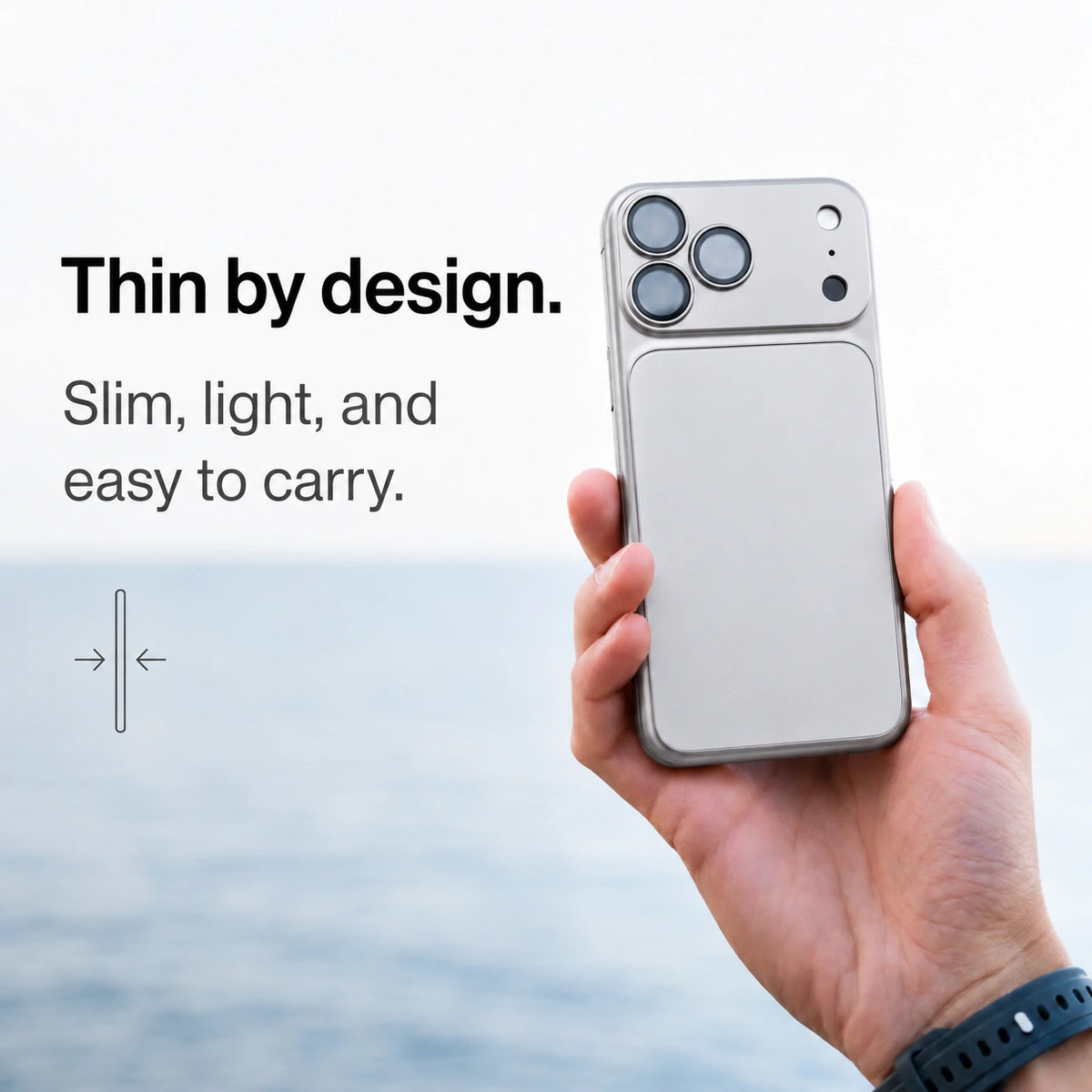 Titanium Silver magnetic protective phone backplate shown as a thin protective panel #color_Titanium Silver